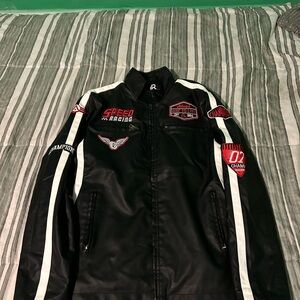 Racing Style Black Jacket with White Accents